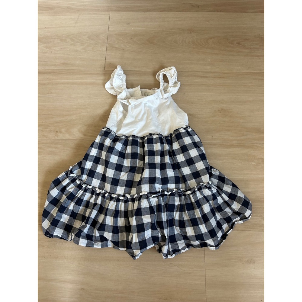 Janie and Jack Girls Navy Blue Gingham Tiered Ruffle Dress‎ Size 4 Americana